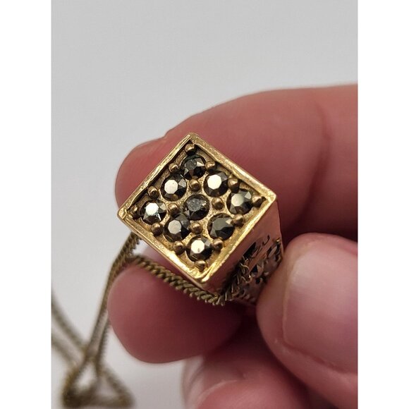 OTAZU Women's Gold Tone Rhinestone Pendant Necklace Dagger Pendulum Triangle - Picture 10 of 10